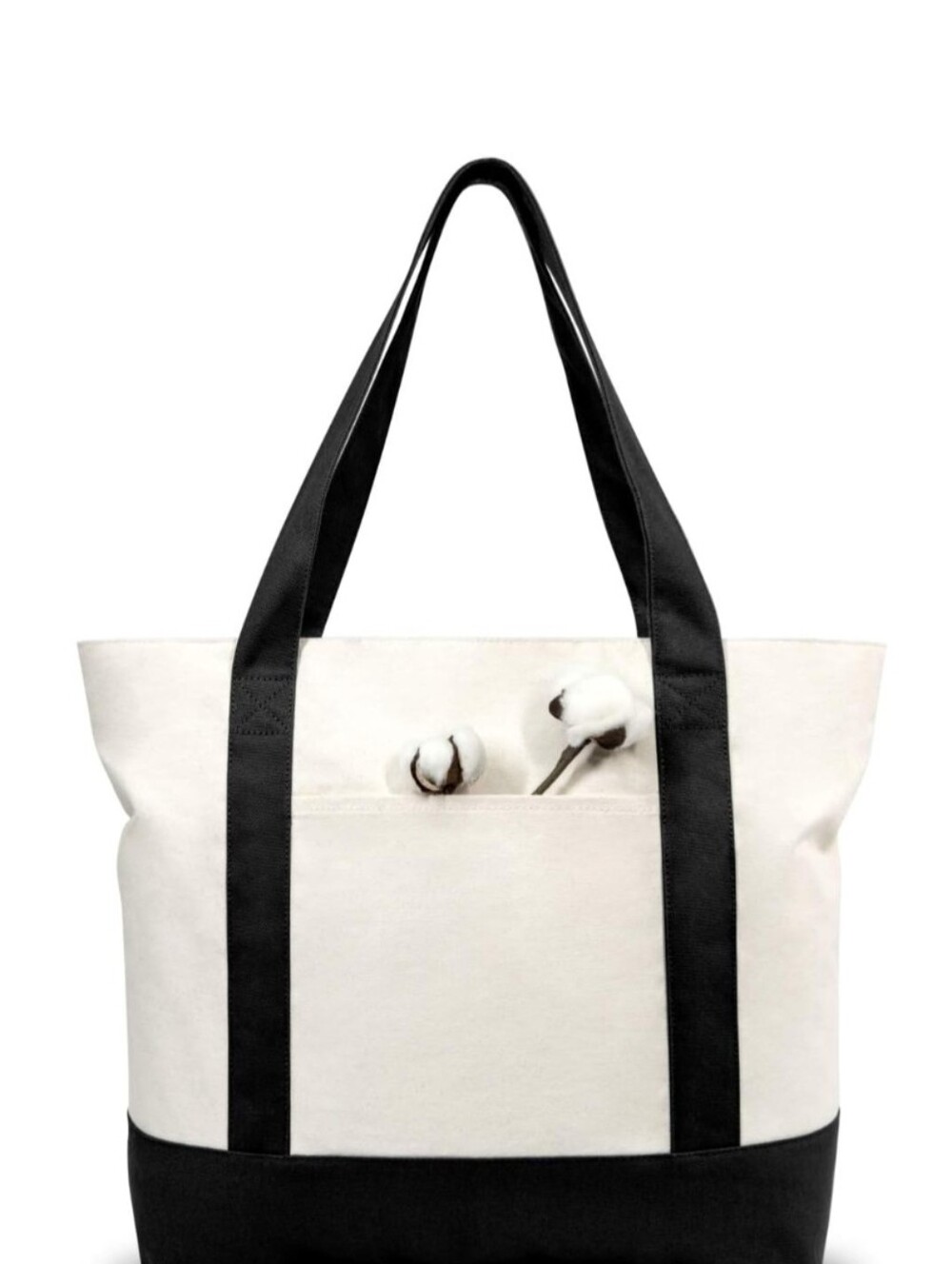 Canvas Tote Bag with Black Trim Cotton Beach Shopping Book++  Bag - Picture 3 of 7